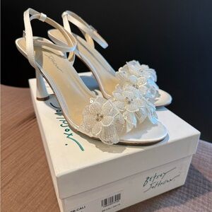 Betsey Johnson Cali Ivory Floral Embellished Slingback Heels